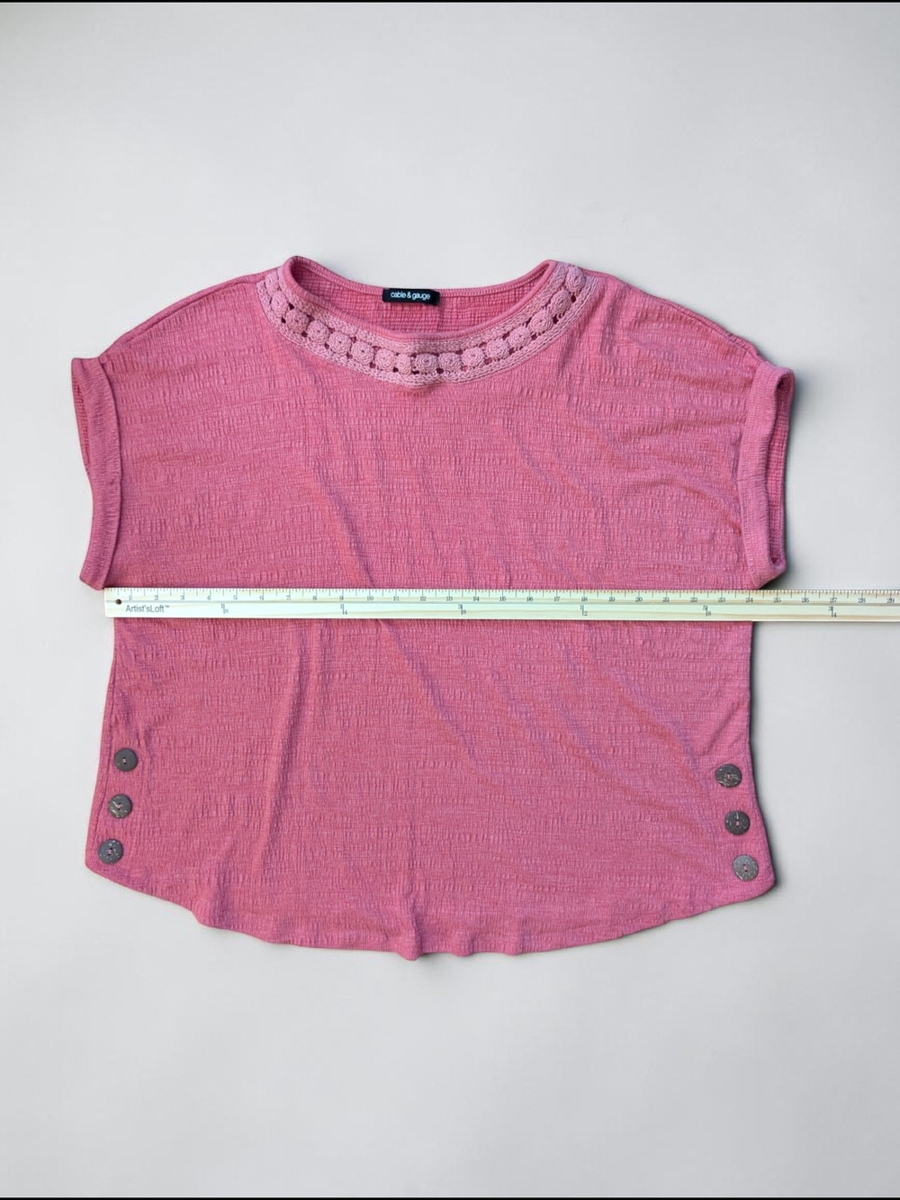 Cable & Gauge Pink Crochet-Trim Short Sleeve Tee